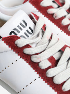 Miu Miu White and cerise Plume leather-suede trainers - size EU 38.5