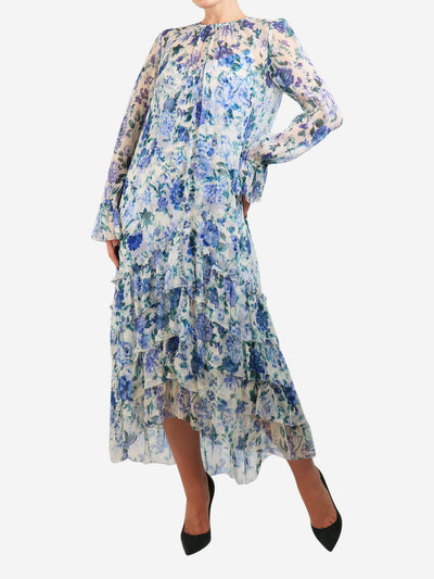 Blue and green floral ruffle-hem maxi dress - size UK 8 Dresses Zimmermann 