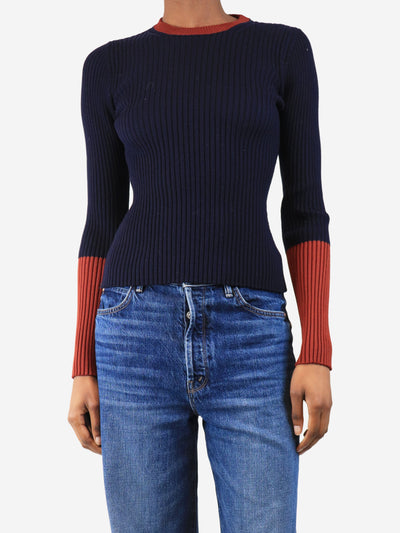 Blue ribbed jumper with contrast neckline - size XS Knitwear Victoria Beckham 