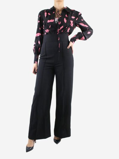 Black lips printed long-sleeved jumpsuit - size UK 8 Jumpsuits Diane Von Furstenberg