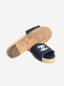 Chanel Navy quilted lambskin CC espadrille slides - size EU 42