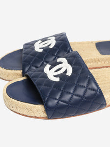 Chanel Navy quilted lambskin CC espadrille slides - size EU 42
