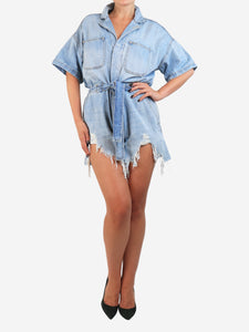 R13 Blue belted denim playsuit - size M