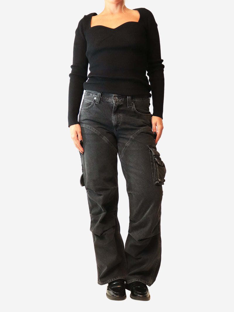 Washed black Risha utility jeans - size UK 10