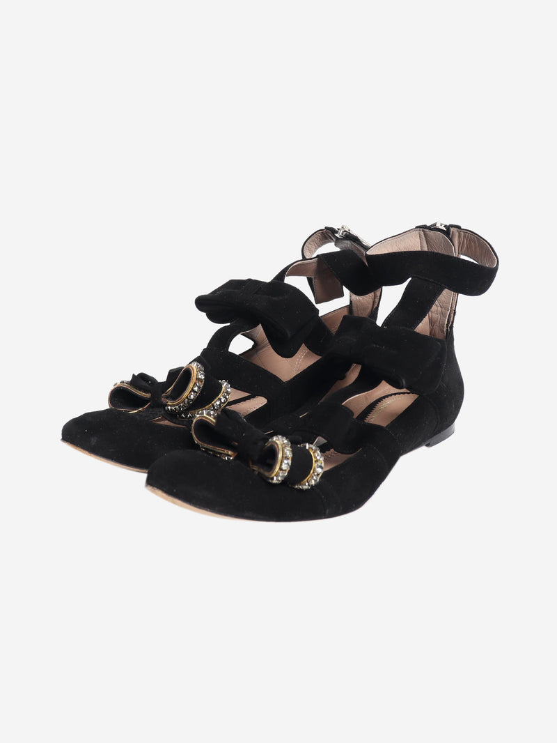 Black suede bow detail sandals - size EU 38 Flat Shoes Chloe 
