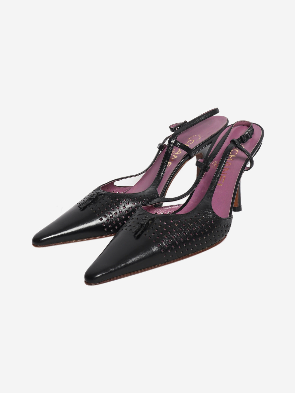 Black perforated leather slingback heels - size EU 38 Heels Chanel 
