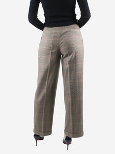Loro Piana Brown high-rise check wool trousers - size UK 10