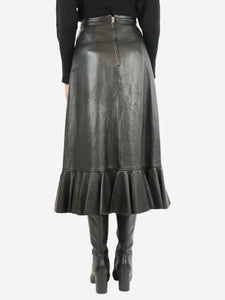 Alexander McQueen Black leather ruffled midi skirt - size UK 8