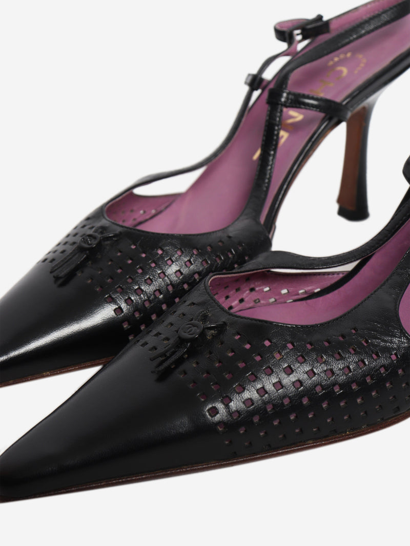 Black perforated leather slingback heels - size EU 38 Heels Chanel 