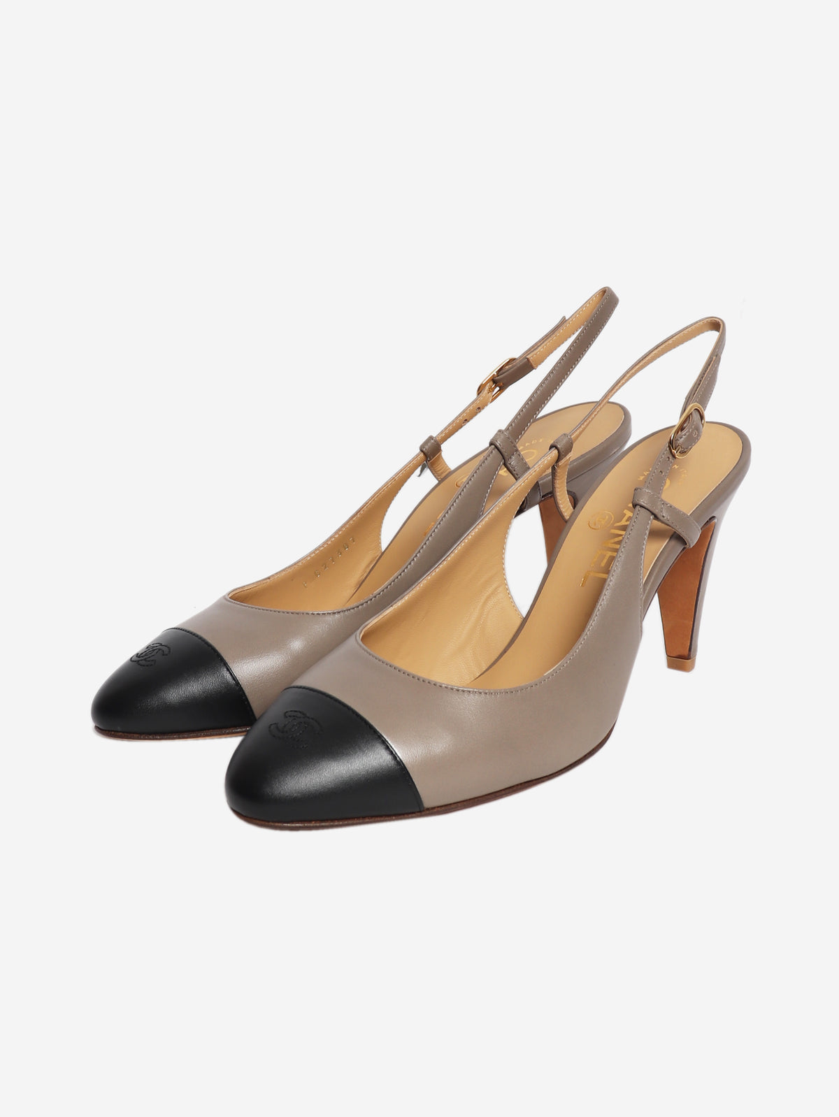 Taupe leather slingback heels - size EU 38