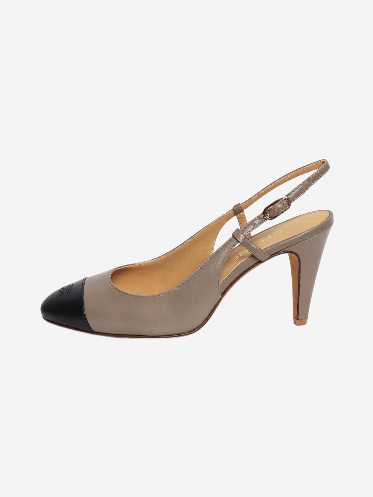 Taupe leather slingback heels - size EU 38