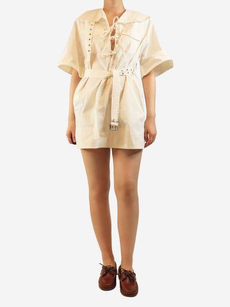 Ivory belted cotton mini dress - size UK 8 product image