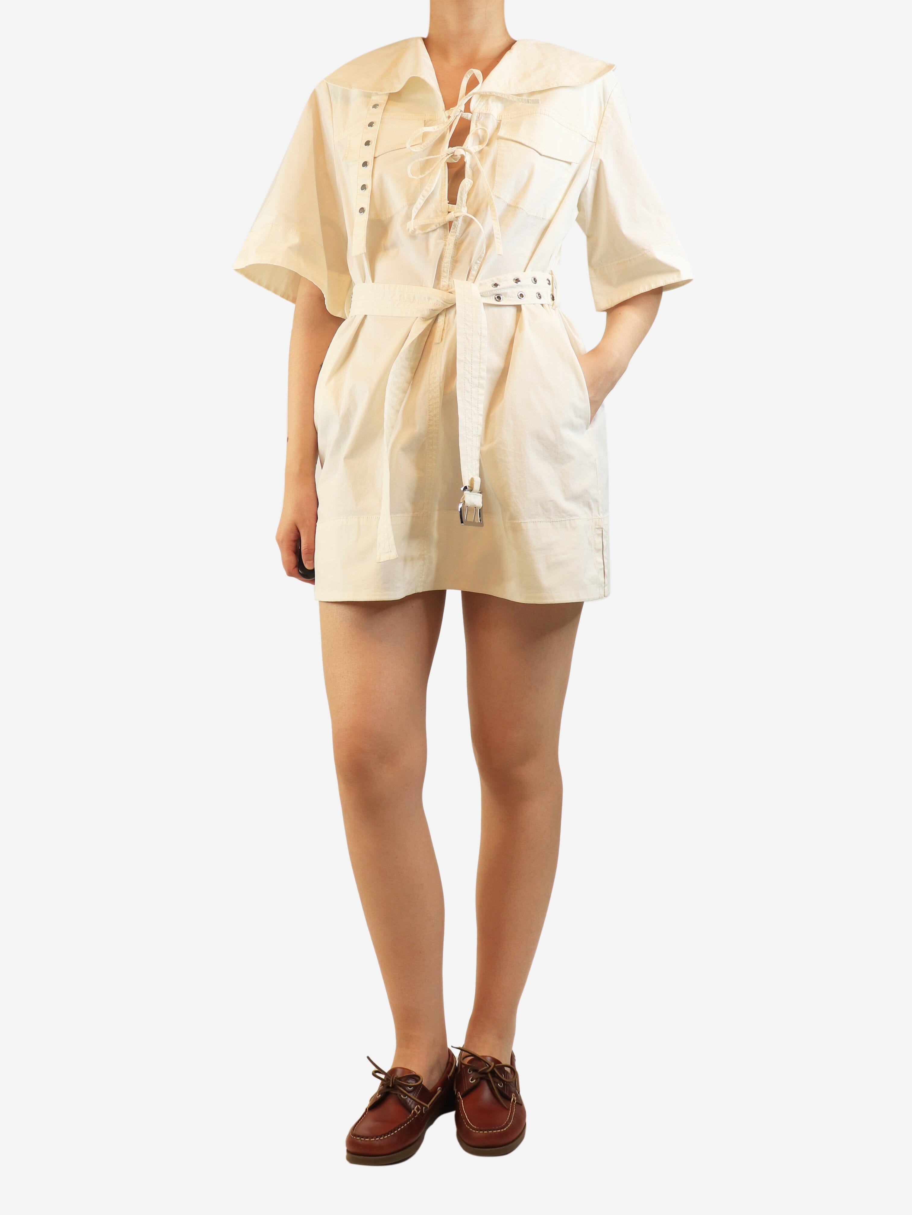 Ivory belted cotton mini dress - size UK 8 Dresses Ganni 