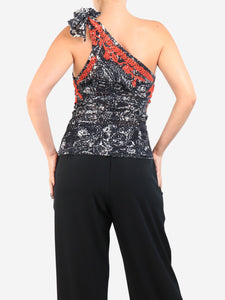 Isabel Marant Black and red lace embroidered on-shoudler top - size UK 8
