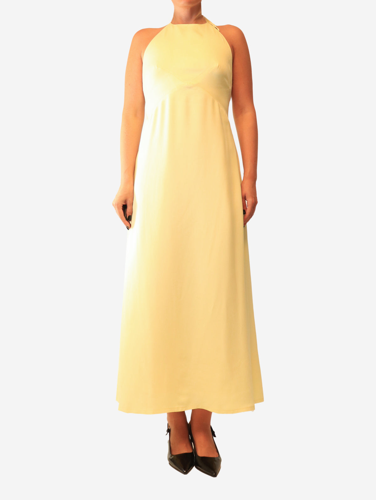 Yellow halterneck maxi dress - size UK 12