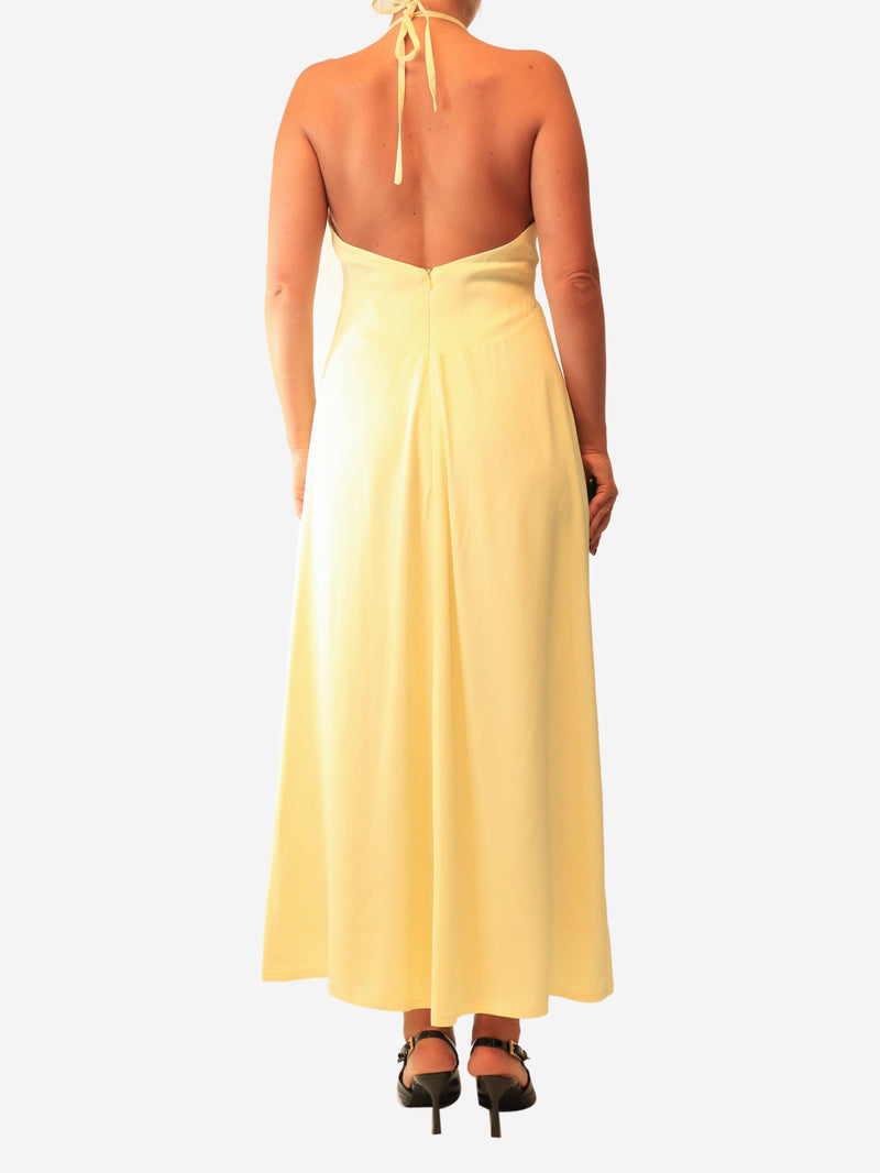 Yellow halterneck maxi dress - size UK 12