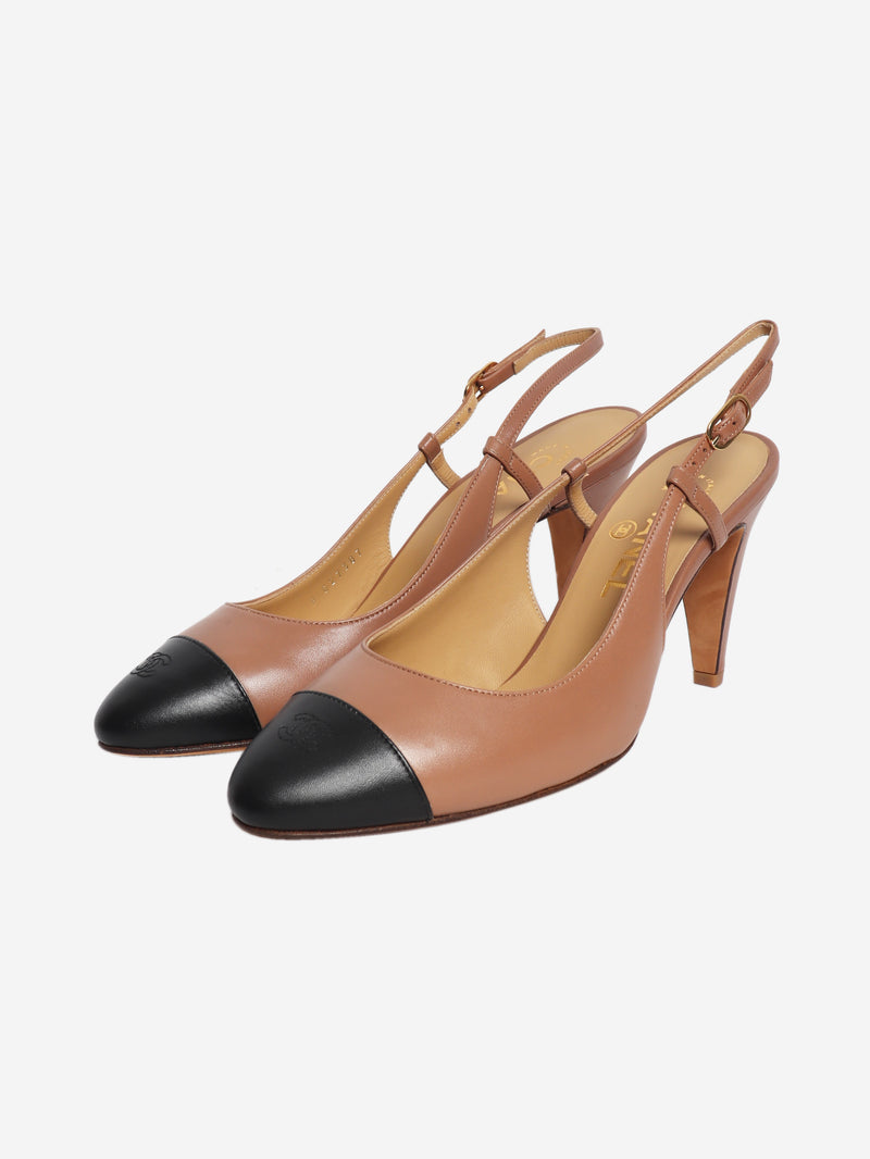 Brown leather slingback heels - size EU 38