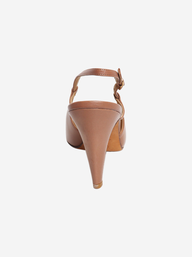 Brown leather slingback heels - size EU 38