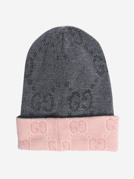 Grey and pink reversible knit beanie product image