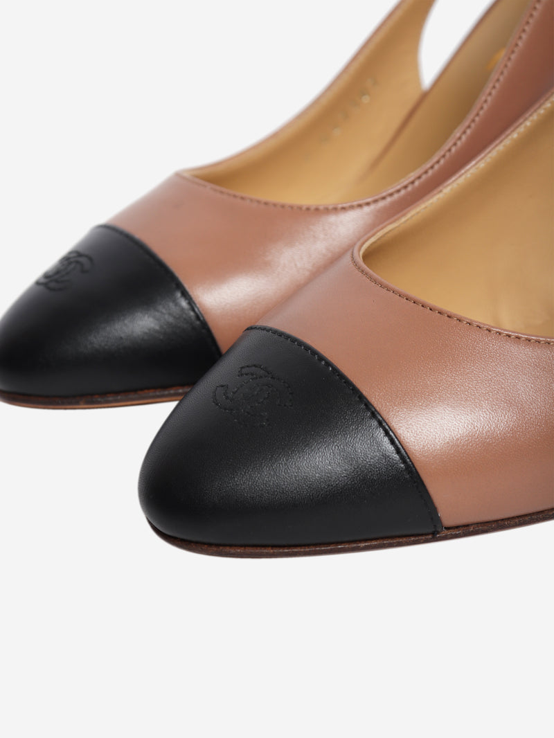 Brown leather slingback heels - size EU 38
