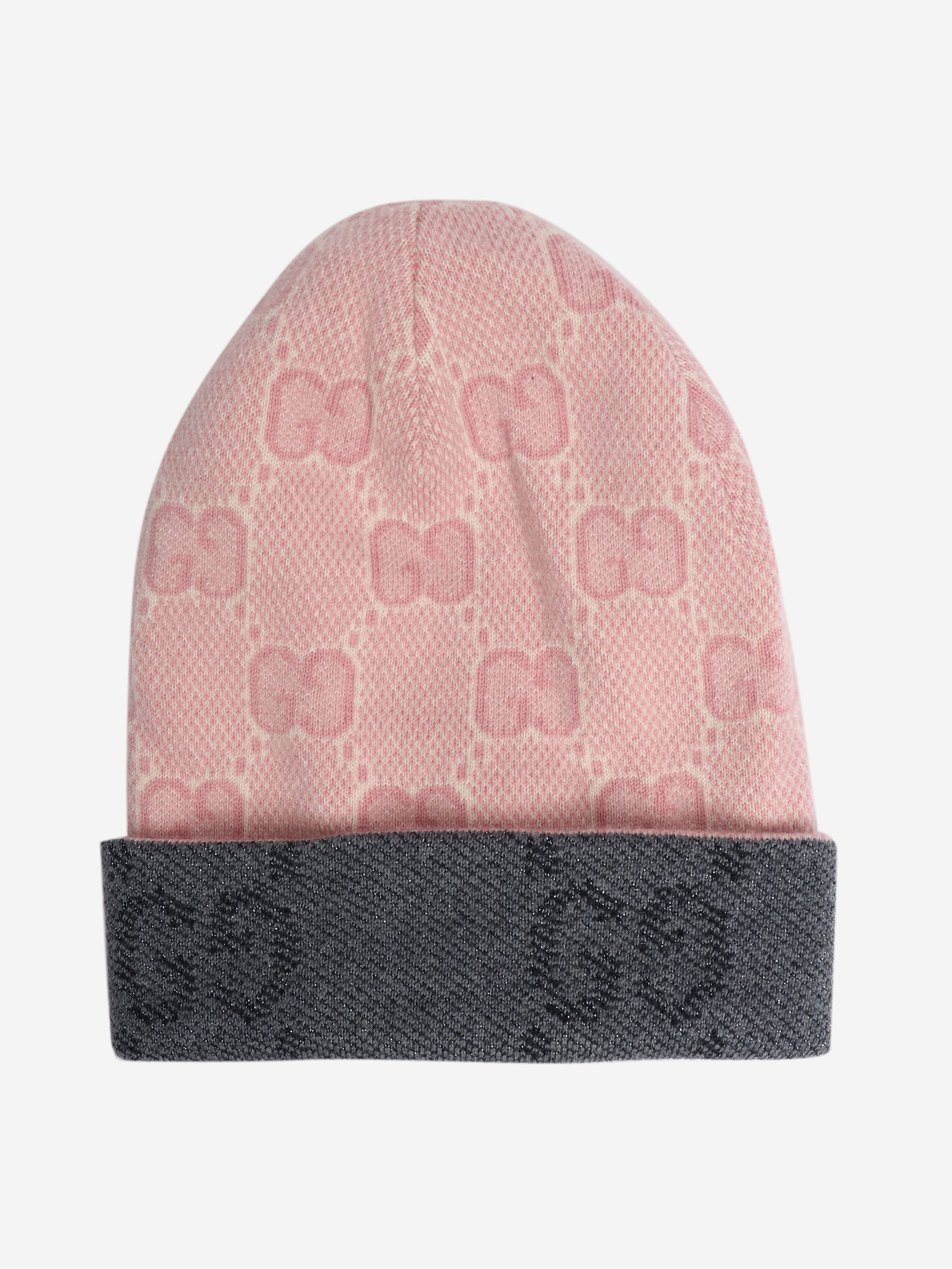 Grey and pink reversible knit beanie Hats Gucci 