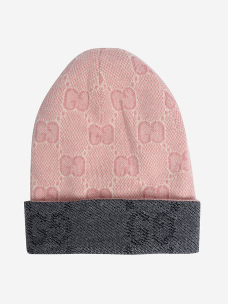 Grey and pink reversible knit beanie alternate image
