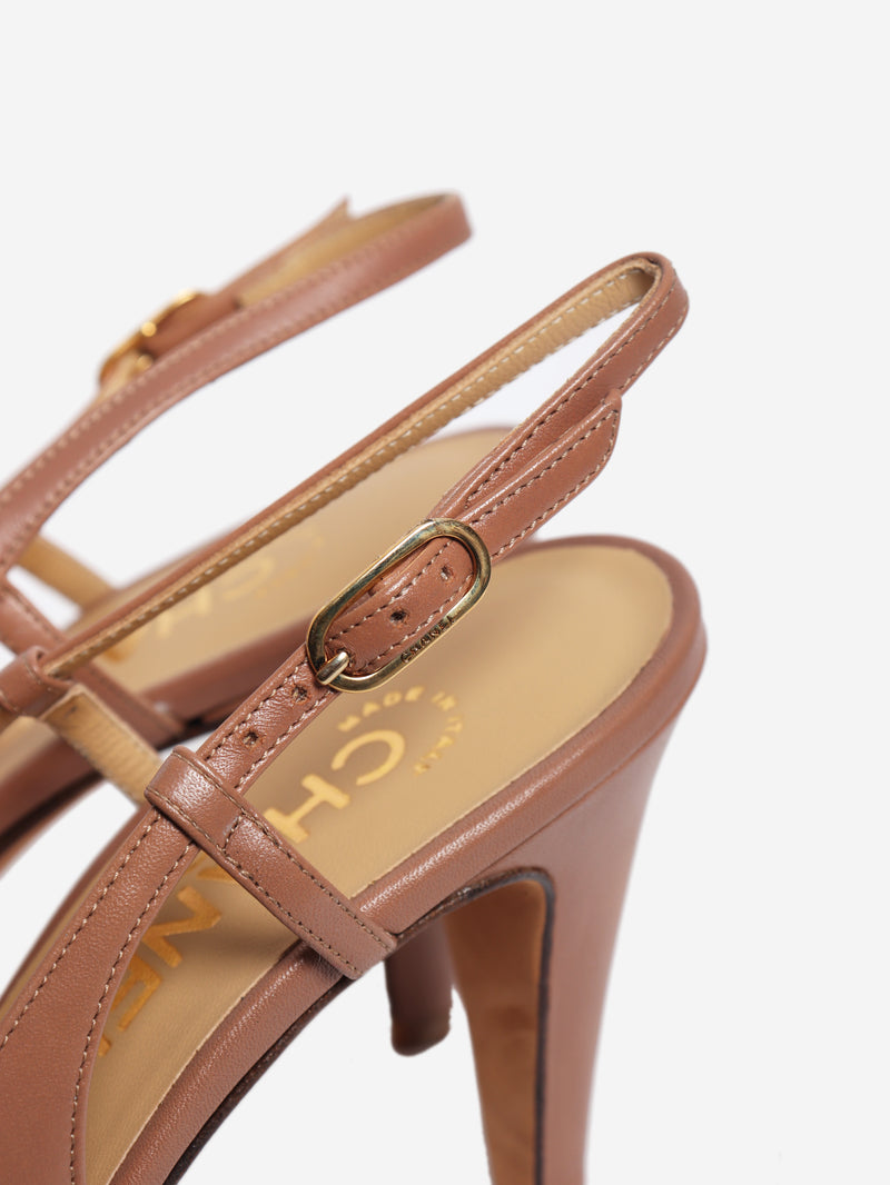 Brown leather slingback heels - size EU 38