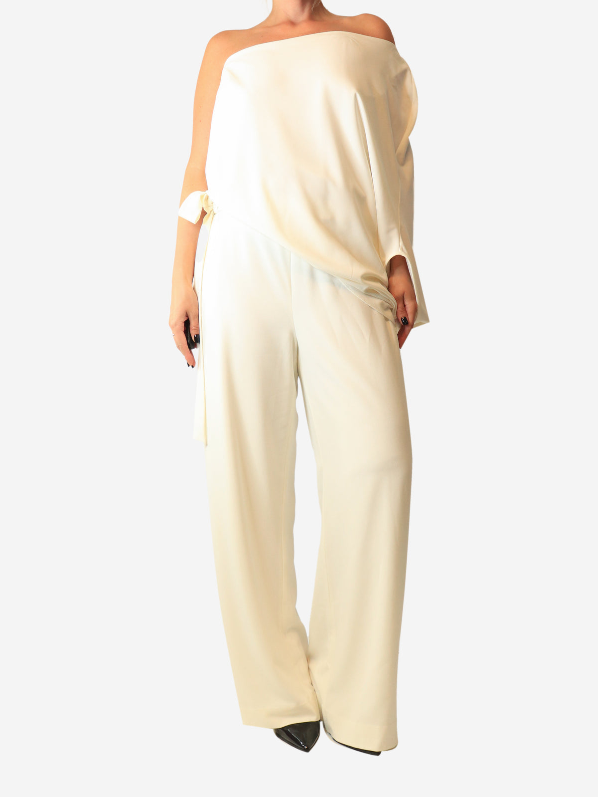 Cream one-shoulder jumpsuit - size UK 16