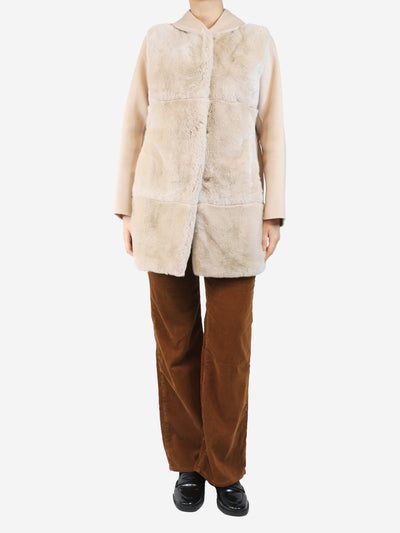 Max Mara Neutral wool coat with faux fur - size UK 12 Coats & Jackets Max Mara 