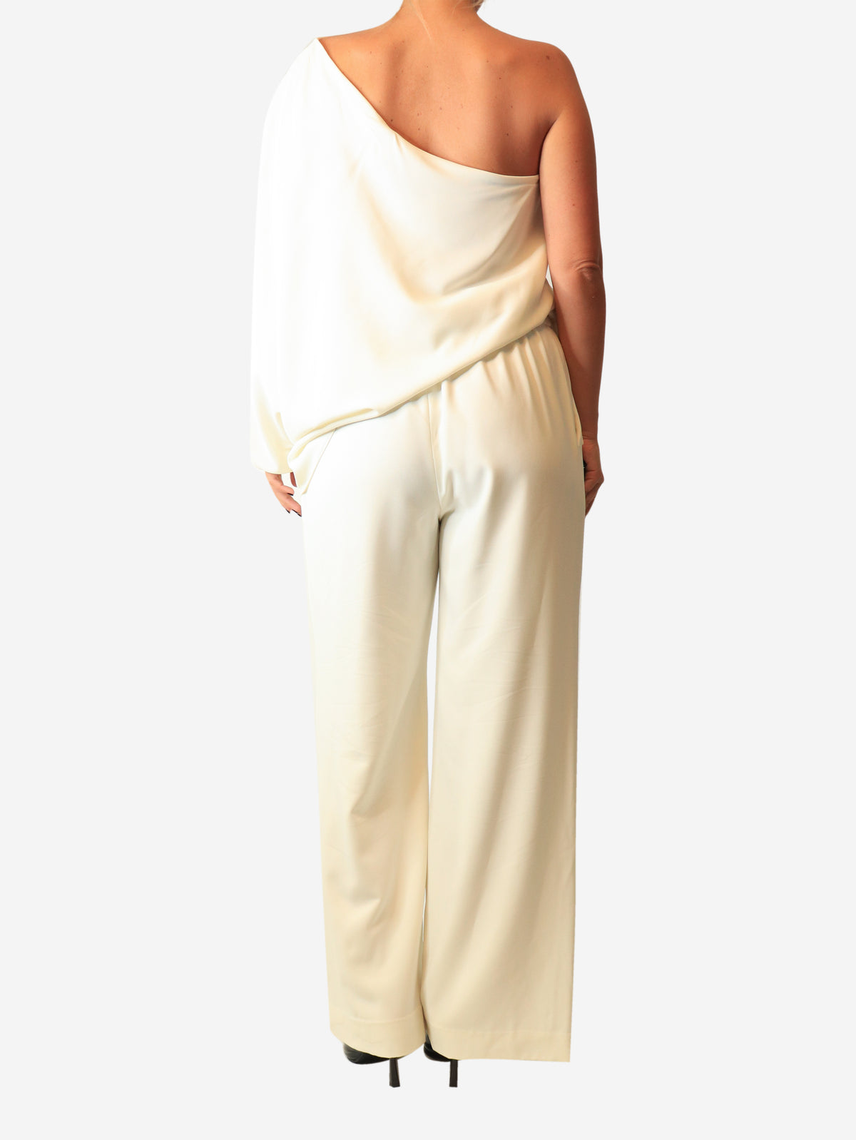 Cream one-shoulder jumpsuit - size UK 16