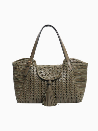 Khaki woven leather tote bag Tote Bags Anya Hindmarch 