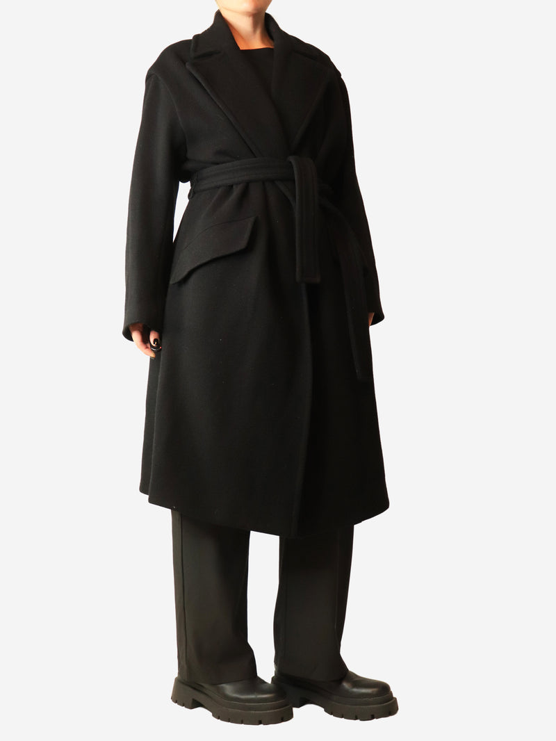 Black thick coat with belt - size UK 10
