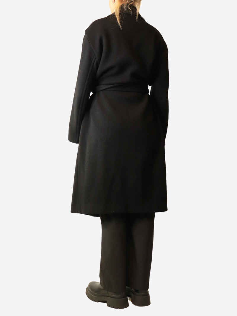 Black thick coat with belt - size UK 10