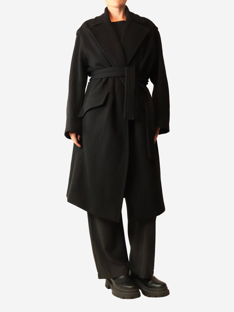 Black thick coat with belt - size UK 10