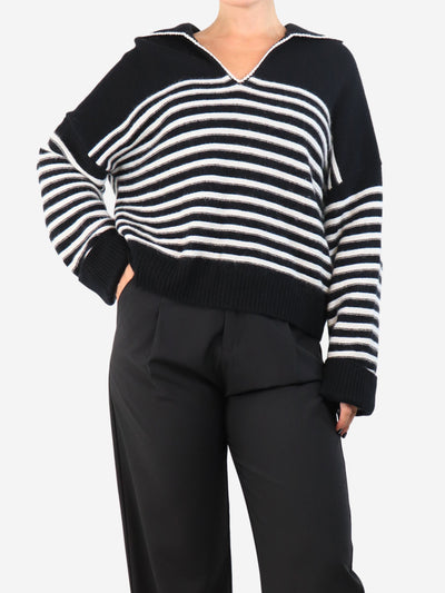 Black and white cashmere striped V-Neck jumper - size UK 10 Knitwear Maje 