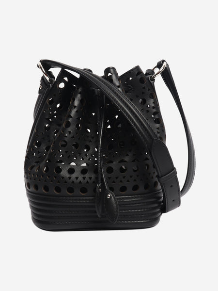 Black laser-cut bucket bag product image