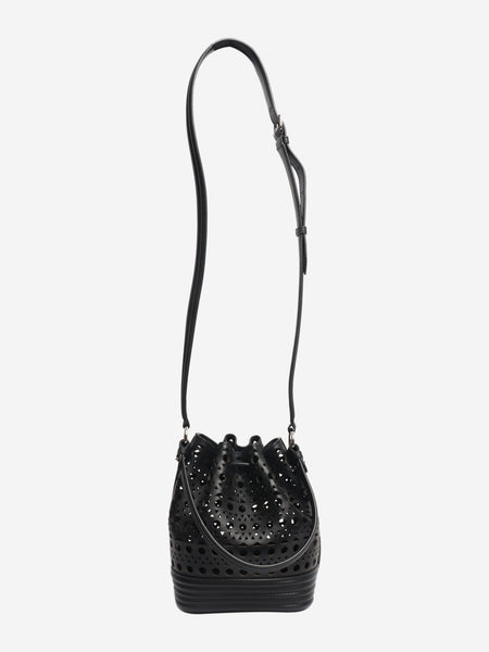 Black laser-cut bucket bag alternate image