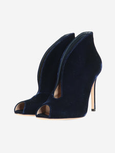 Gianvito Rossi Blue velvet vamp v cut peep-toe booties - size EU 37.5 (UK 4.5)