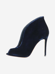 Gianvito Rossi Blue velvet vamp v cut peep-toe booties - size EU 37.5 (UK 4.5)