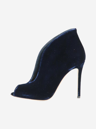 Blue velvet vamp v cut peep-toe booties - size EU 37.5 (UK 4.5) Heels Gianvito Rossi 