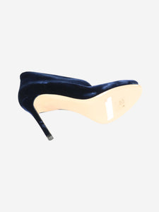 Gianvito Rossi Blue velvet vamp v cut peep-toe booties - size EU 37.5 (UK 4.5)