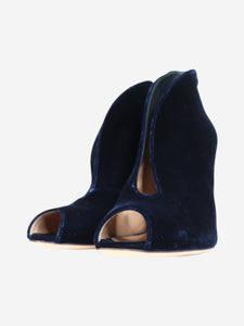 Gianvito Rossi Blue velvet vamp v cut peep-toe booties - size EU 37.5 (UK 4.5)