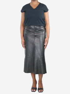 Rick Owens Black leather midi skirt - size UK 14