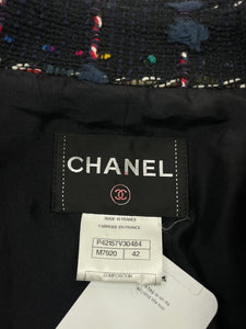 Chanel Blue embroidered tweed coat - size UK 14