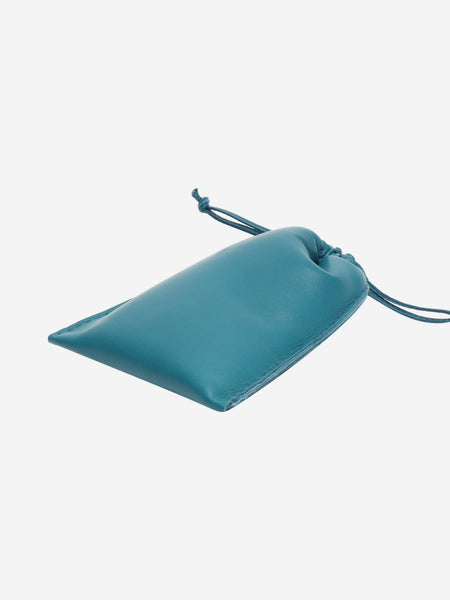 Blue leather drawstring pouch alternate image