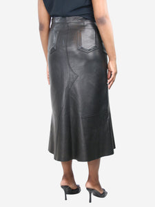 Rick Owens Black leather midi skirt - size UK 14