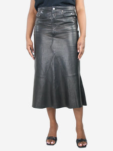 Rick Owens Black leather midi skirt - size UK 14