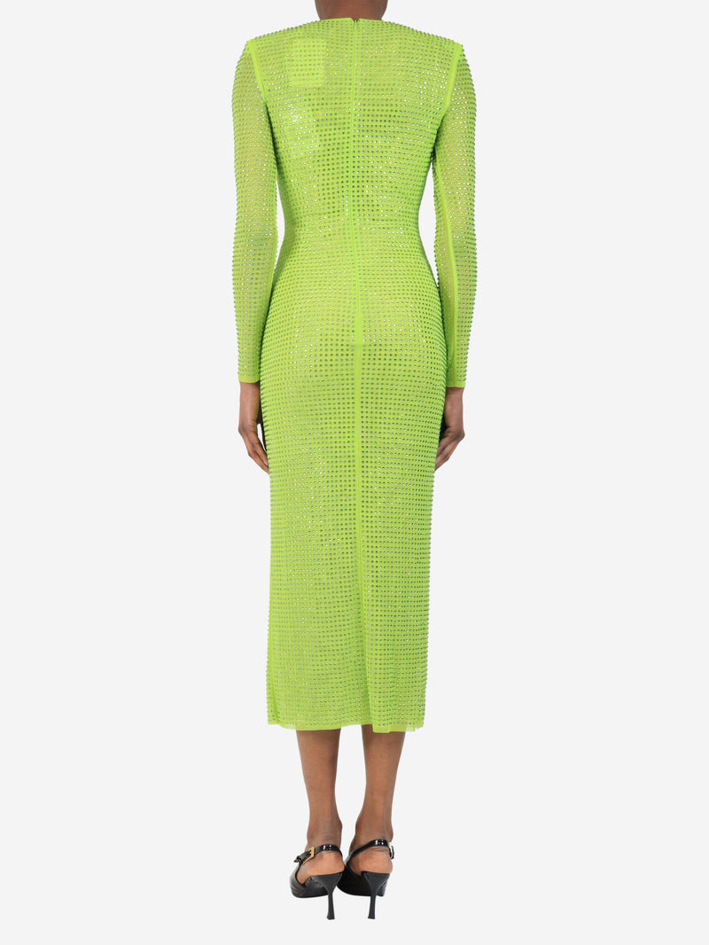 Green long sleeve diamante mesh dress - size UK 6 Dresses self-portrait 