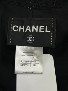 Chanel Black lace-trim tweed coat - size UK 8