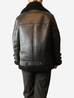 Shearling leather black jacket - size UK 8
